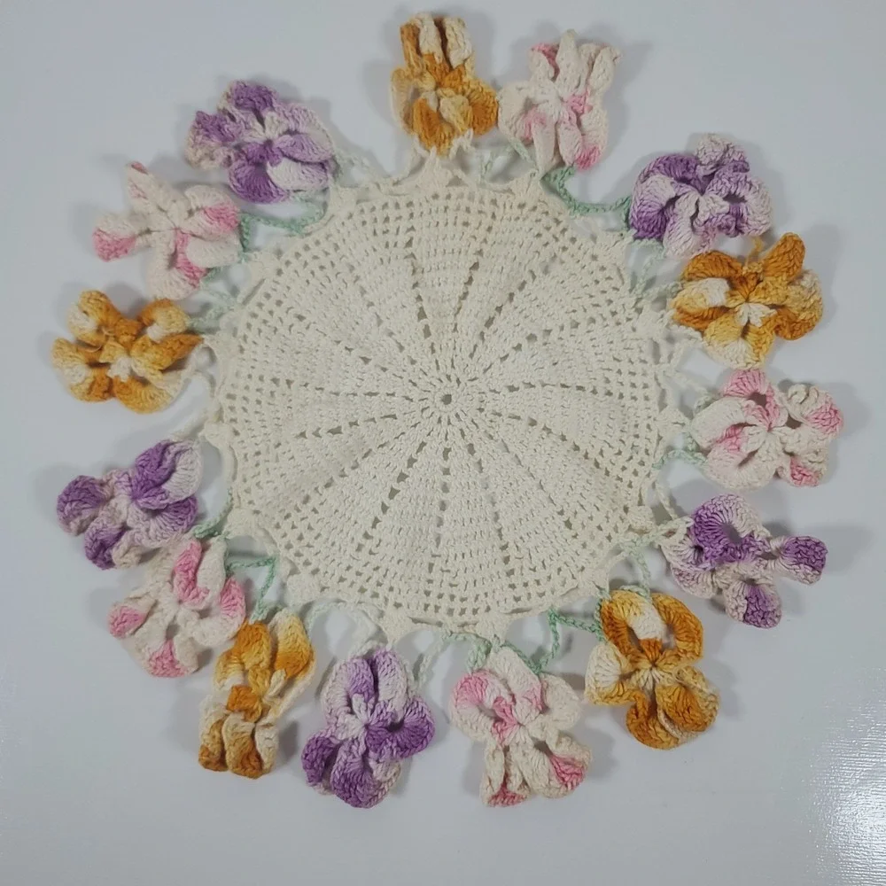 Vintage Hand Crochet Round Doily Flower Multi Color Floral Grandma Core 10